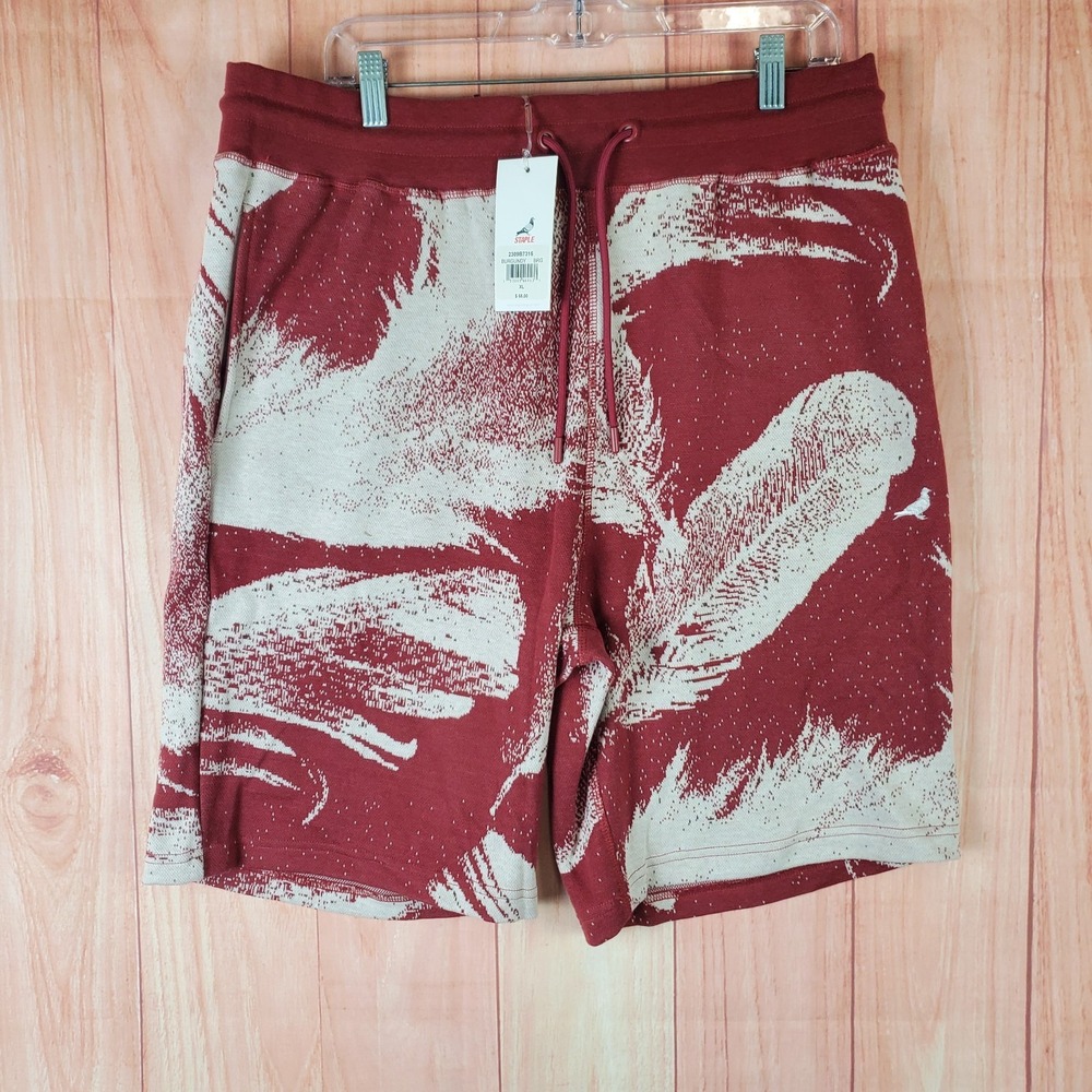 Staple Pigeon Sweat Shorts Mens XL Red Feather Print Logo Mid Rise Drawstring